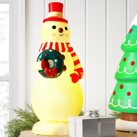 New Christmas Lit Blow Mold White Snowman w/ Red Accessories by Wondershop - Picture 3 of 6